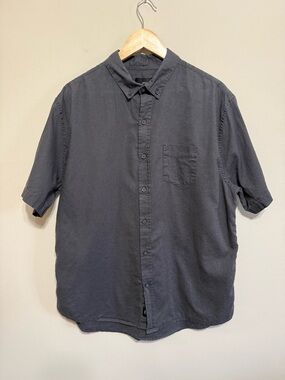 Onia Men Linen Cotton Gray Short Sleeve Button Up Collar Shirt L